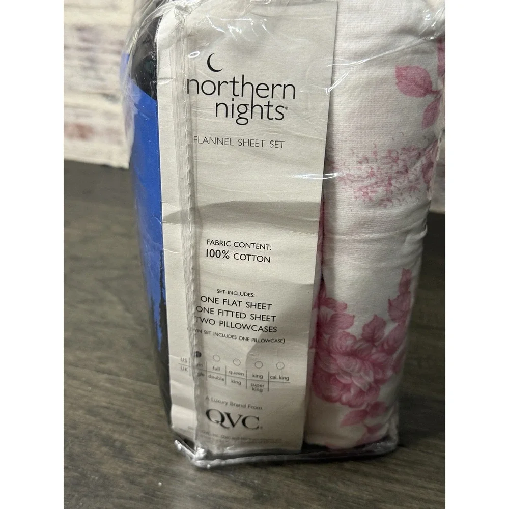 Northern Nights Twin Sheet Set Pink White Floral Flannel Cotton Flowers NOS